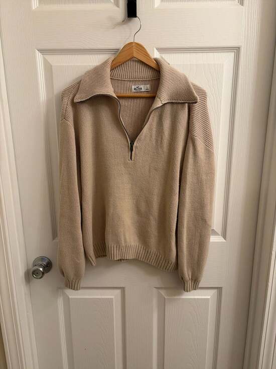 Hollister Sweaters - Hollister Women's Ribbed Half-Zip Sweater in Beige